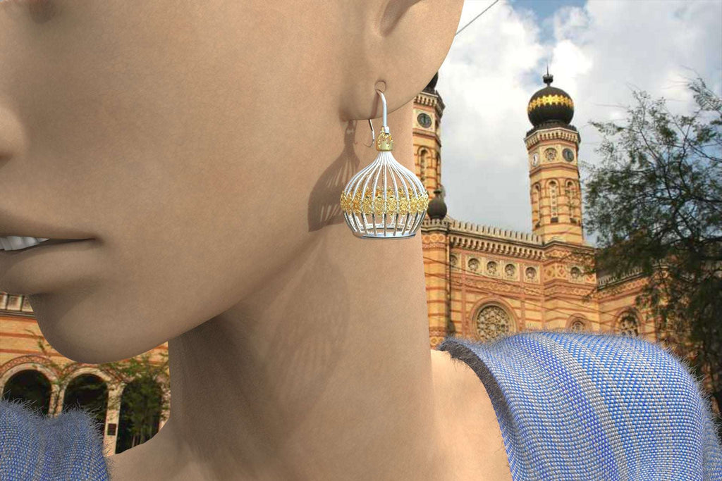 Earrings, dome of Dohany Synagogue, silver, Takama