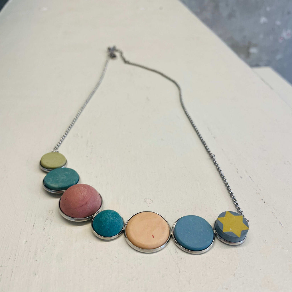 Multicolor concrete necklace with a yellow Star of David by Stef.co