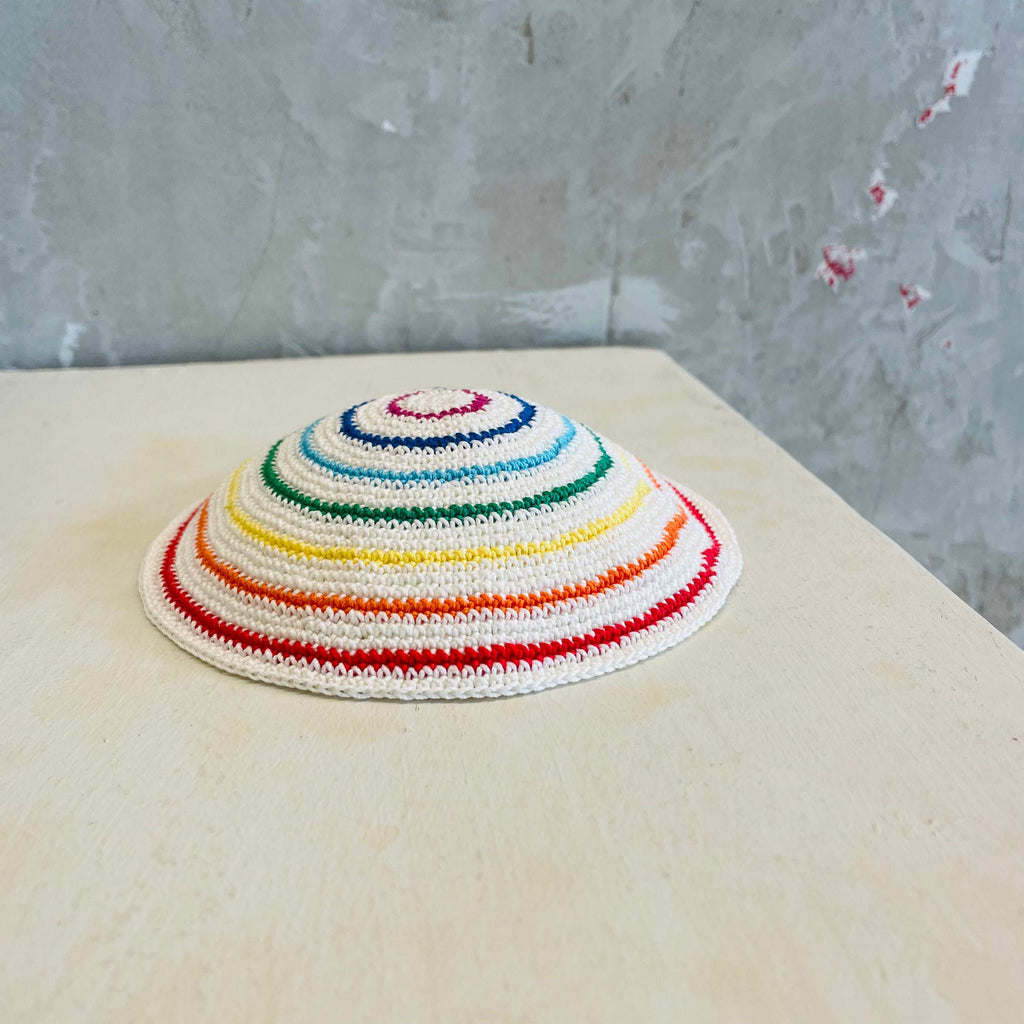 Multicolor thin stripes on white base Kippah (version 1)