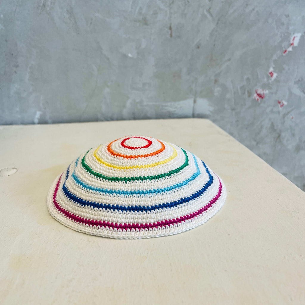 Multicolor thin stripes on white base Kippah (version 2)