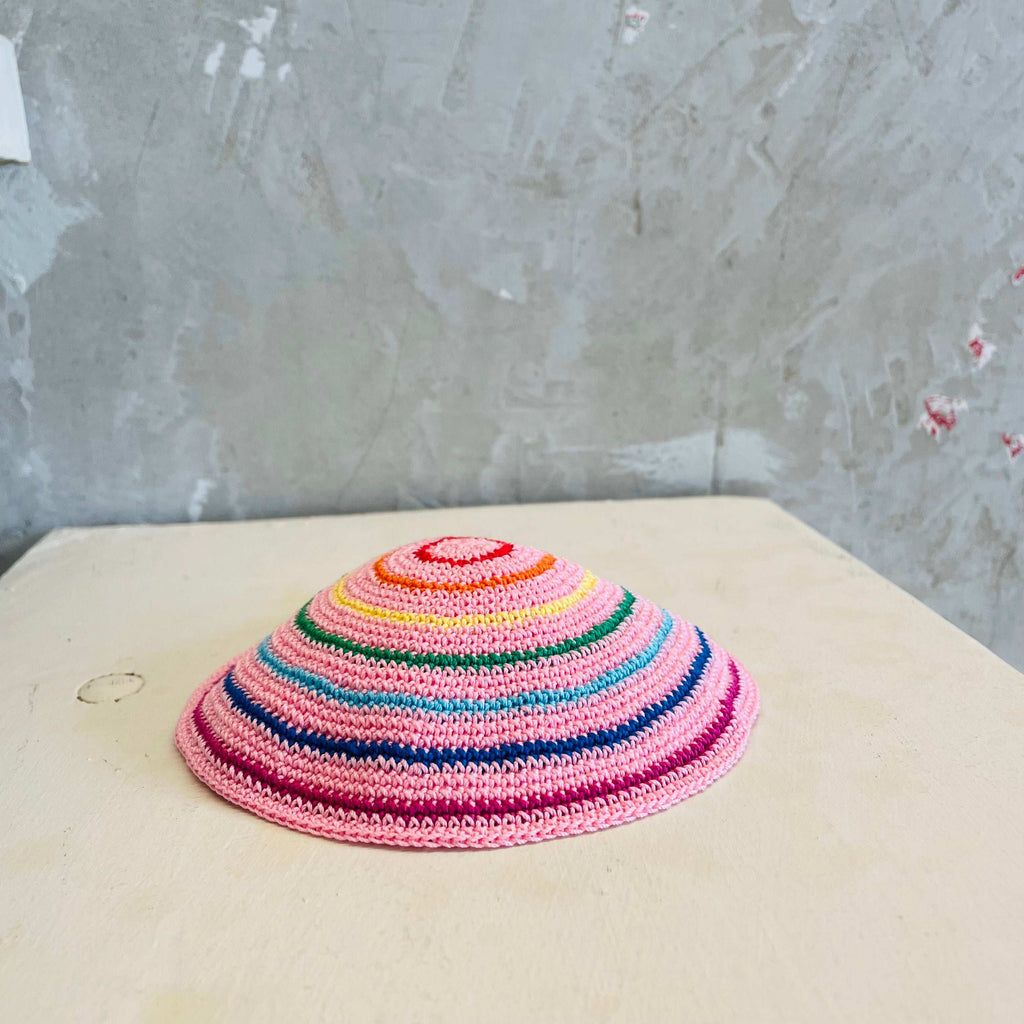 Multicolor thin stripes on pink base Kippah