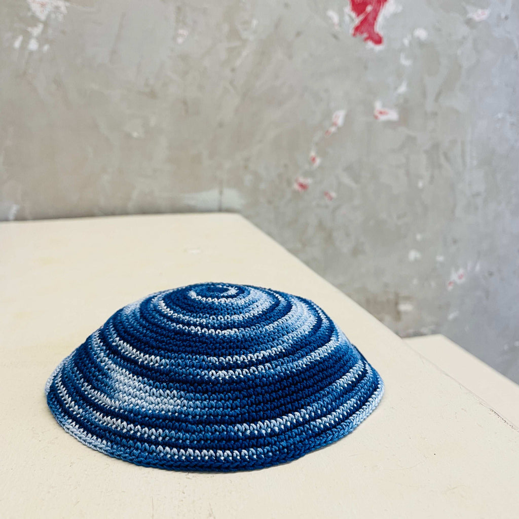 Blue and white kippah