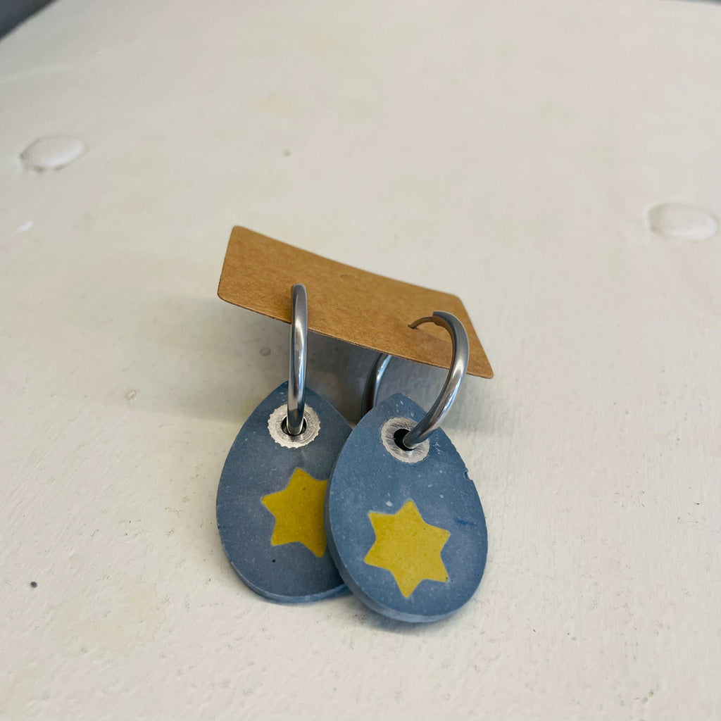 Blue Star of David hanging, concrete earrings by Stef.co