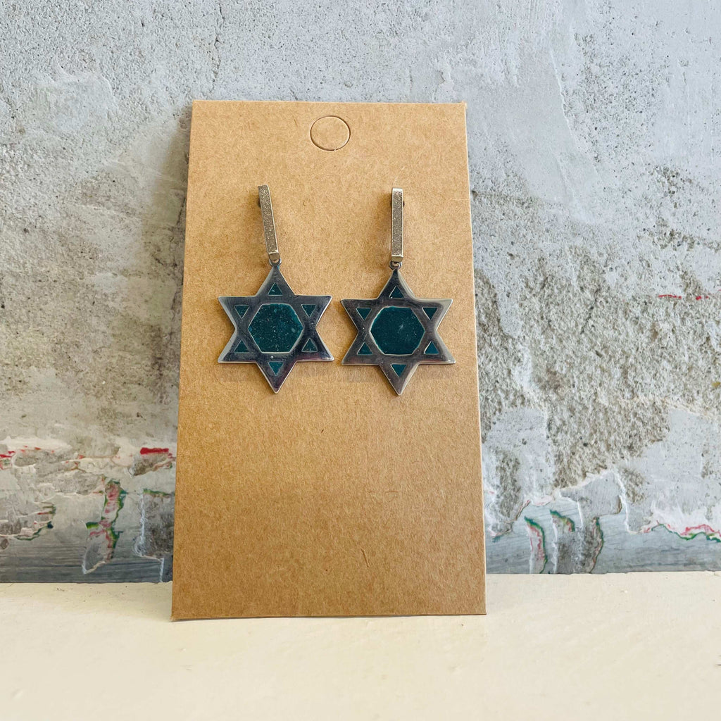 Greyish blue Star of David concrete earrings by Stef.co