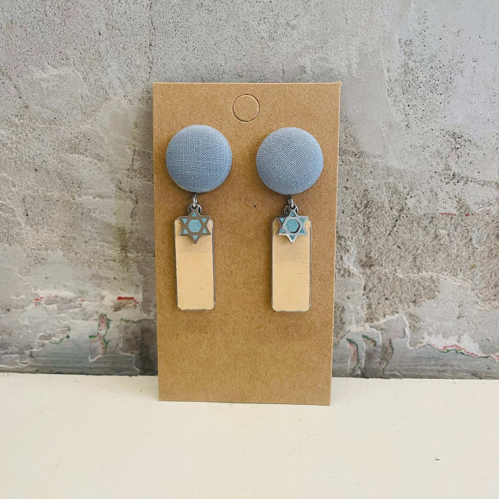 Cream rectangle earrings with a concrete Star of David by Stef.co