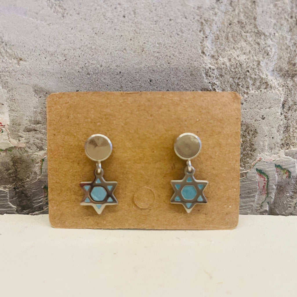 Mini blue Star of David stud, concrete earrings by Stef.co