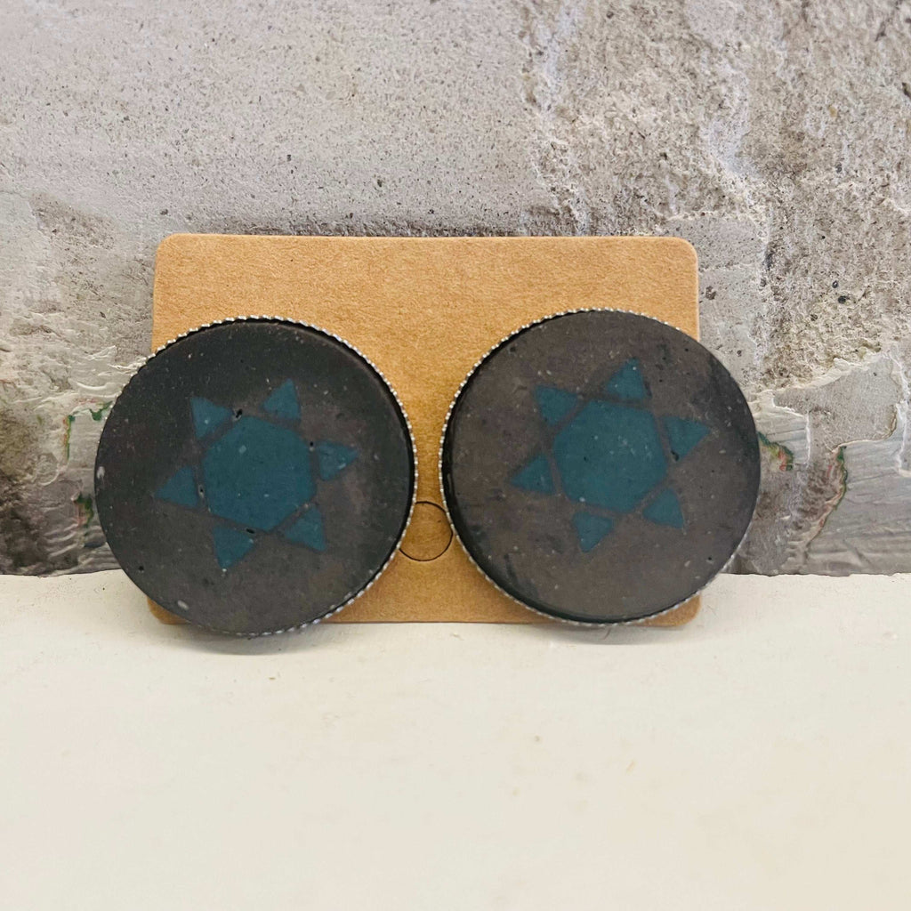 Deep blue Star of David concrete earrings by Stef.co