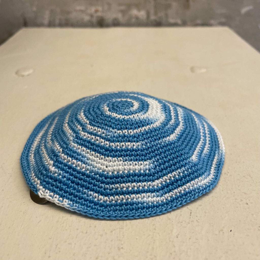 Light blue and white kippah