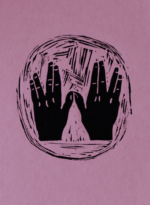 Blessing hands, Linocut print