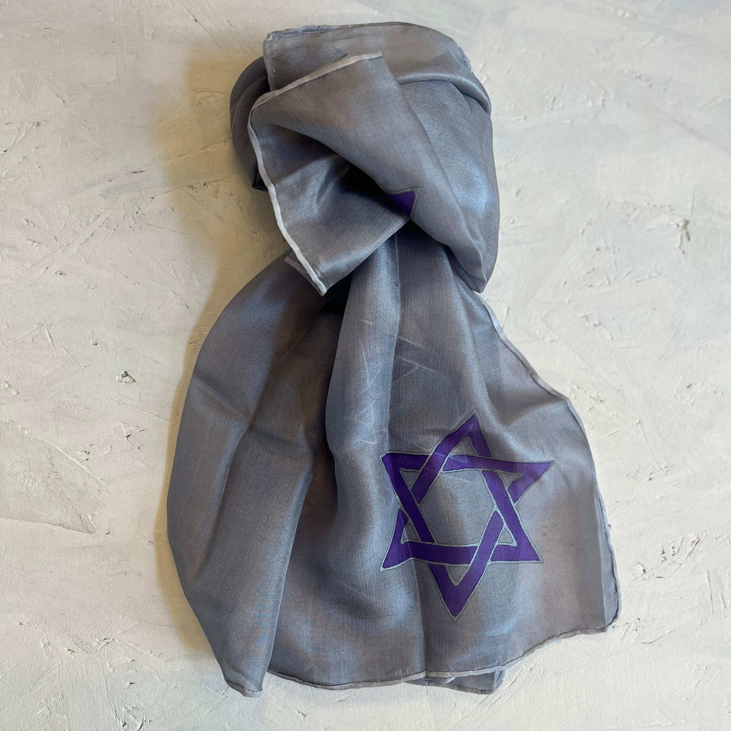 Silk scarf decorated with Stars of David, 67*67 cm