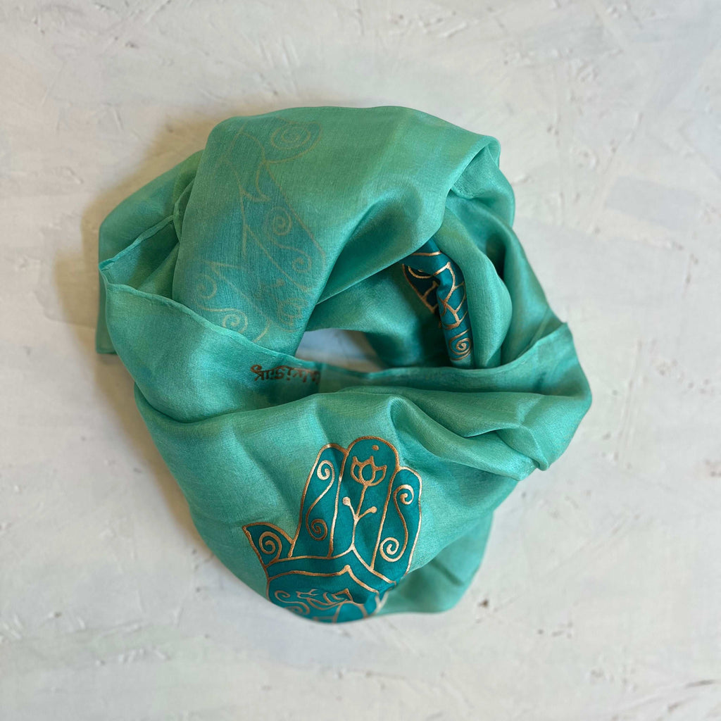 Silk scarf decorated with chamsas, 150*40 cm