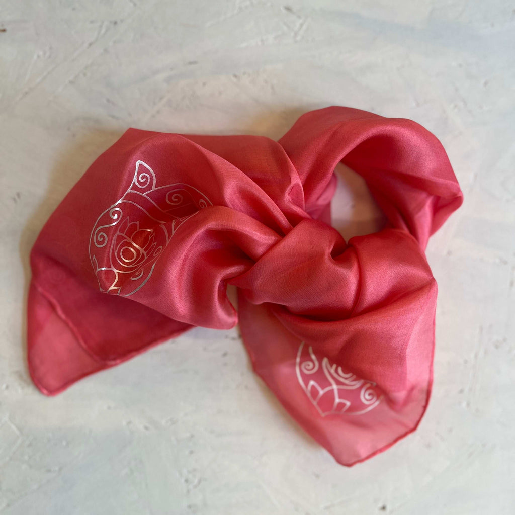 Silk scarf decorated with chamsas, 67*67 cm