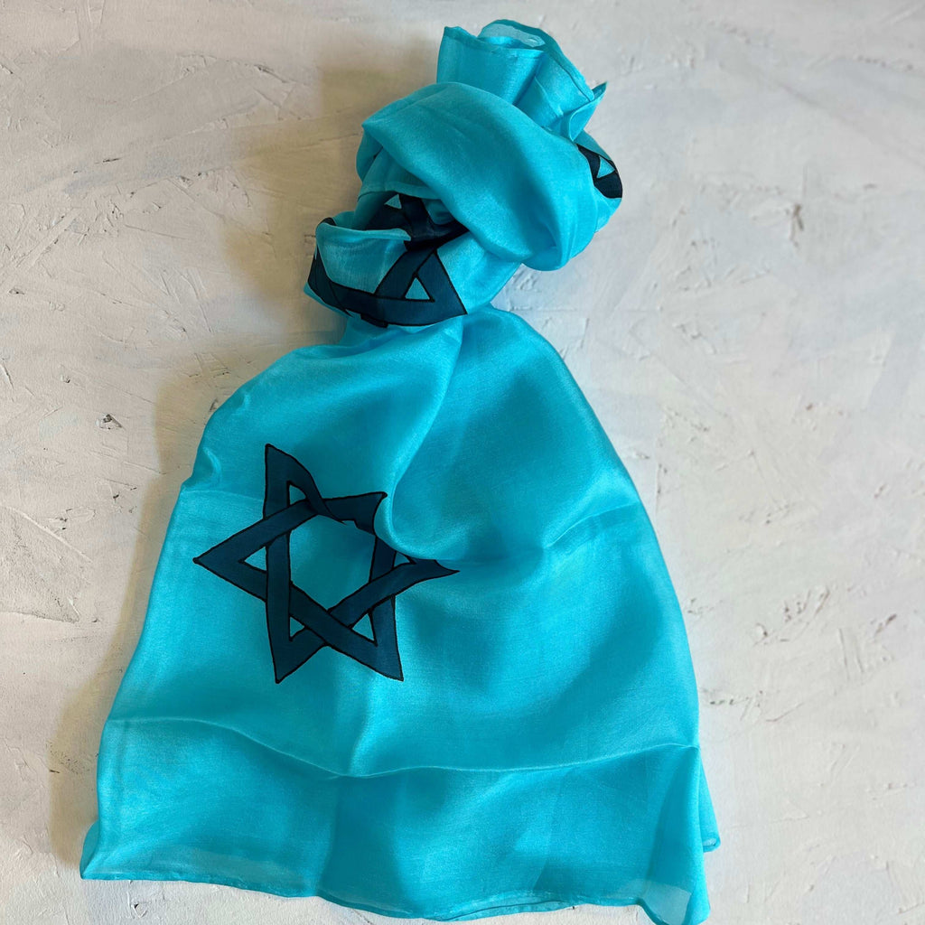 Silk scarf decorated with Stars of David, 67*67 cm