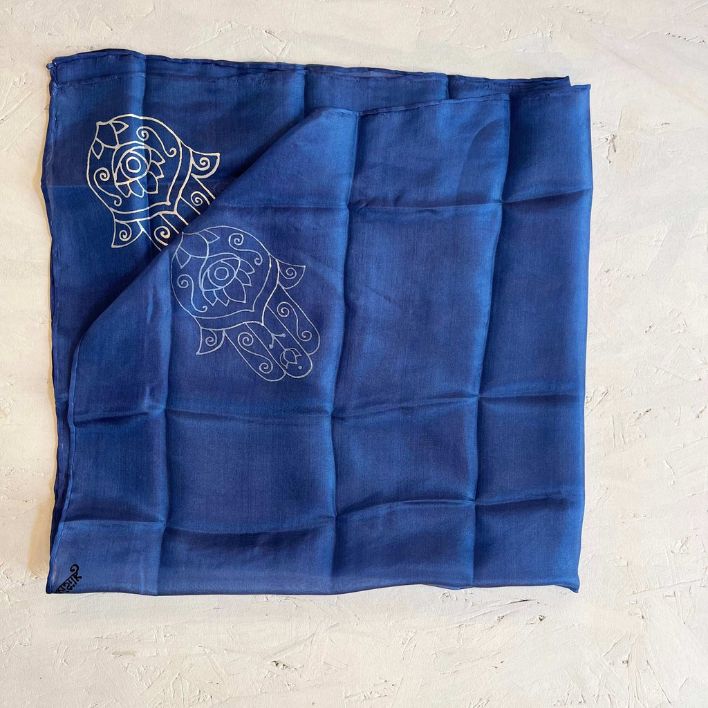 Silk scarf decorated with chamsas, 67*67 cm