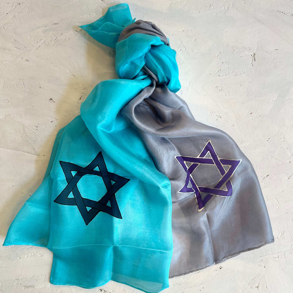 Silk scarf decorated with Stars of David, 67*67 cm