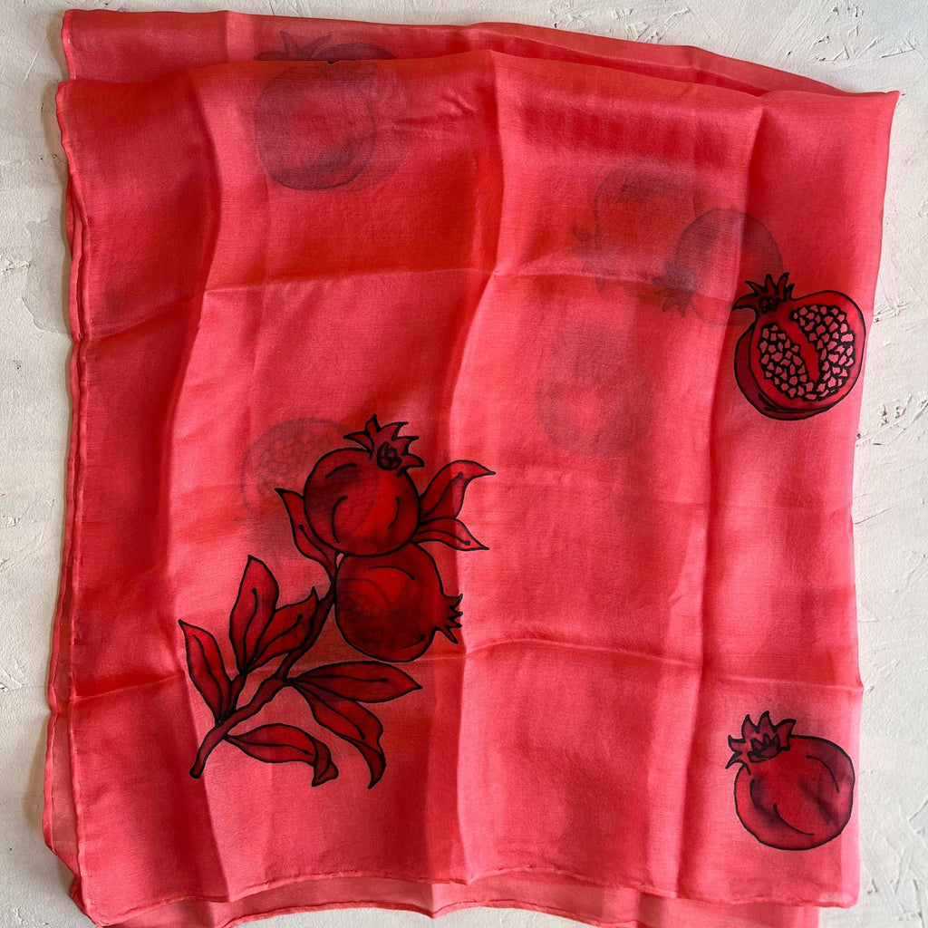 Silk scarf decorated with pomegranates, 55*55 cm