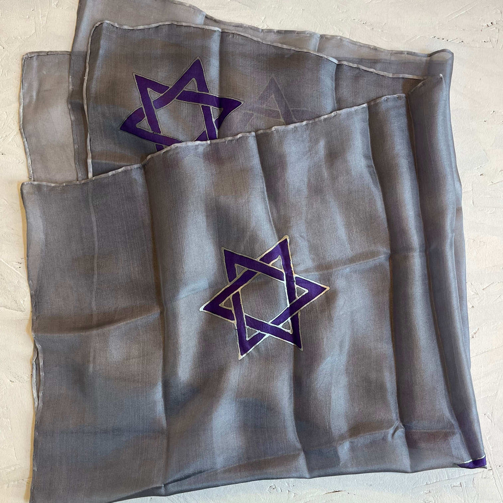 Silk scarf decorated with Stars of David, 67*67 cm