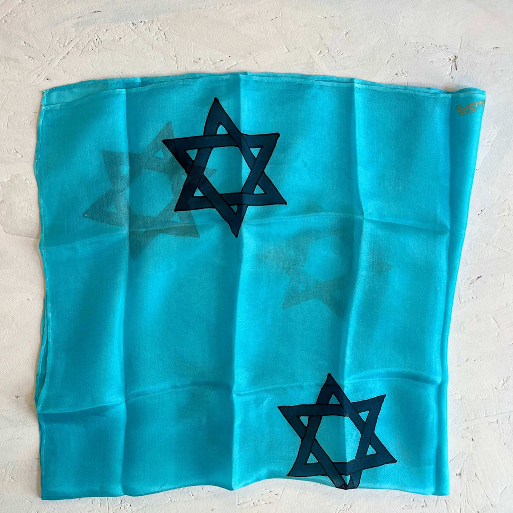 Silk scarf decorated with Stars of David, 67*67 cm