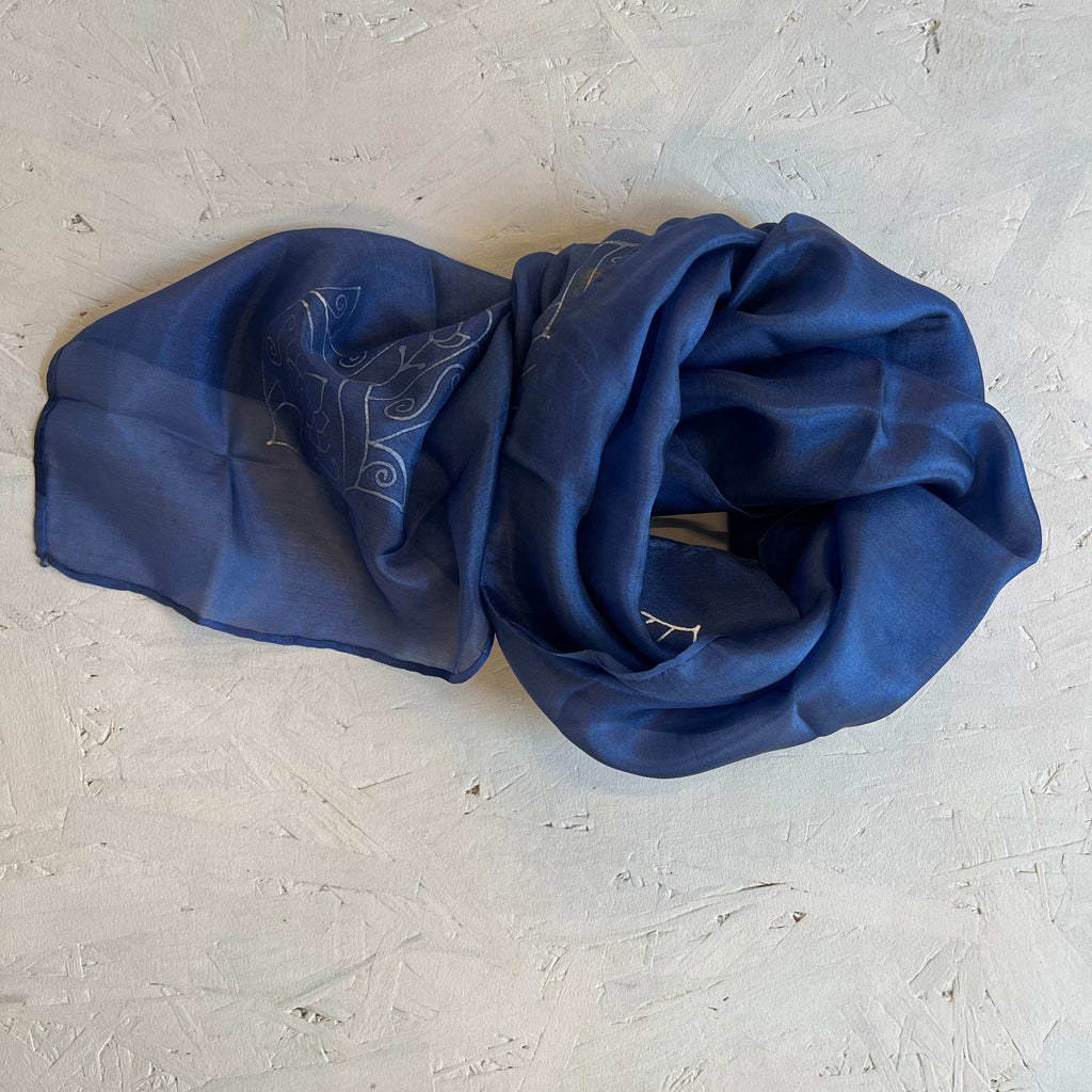 Silk scarf decorated with chamsas, 67*67 cm